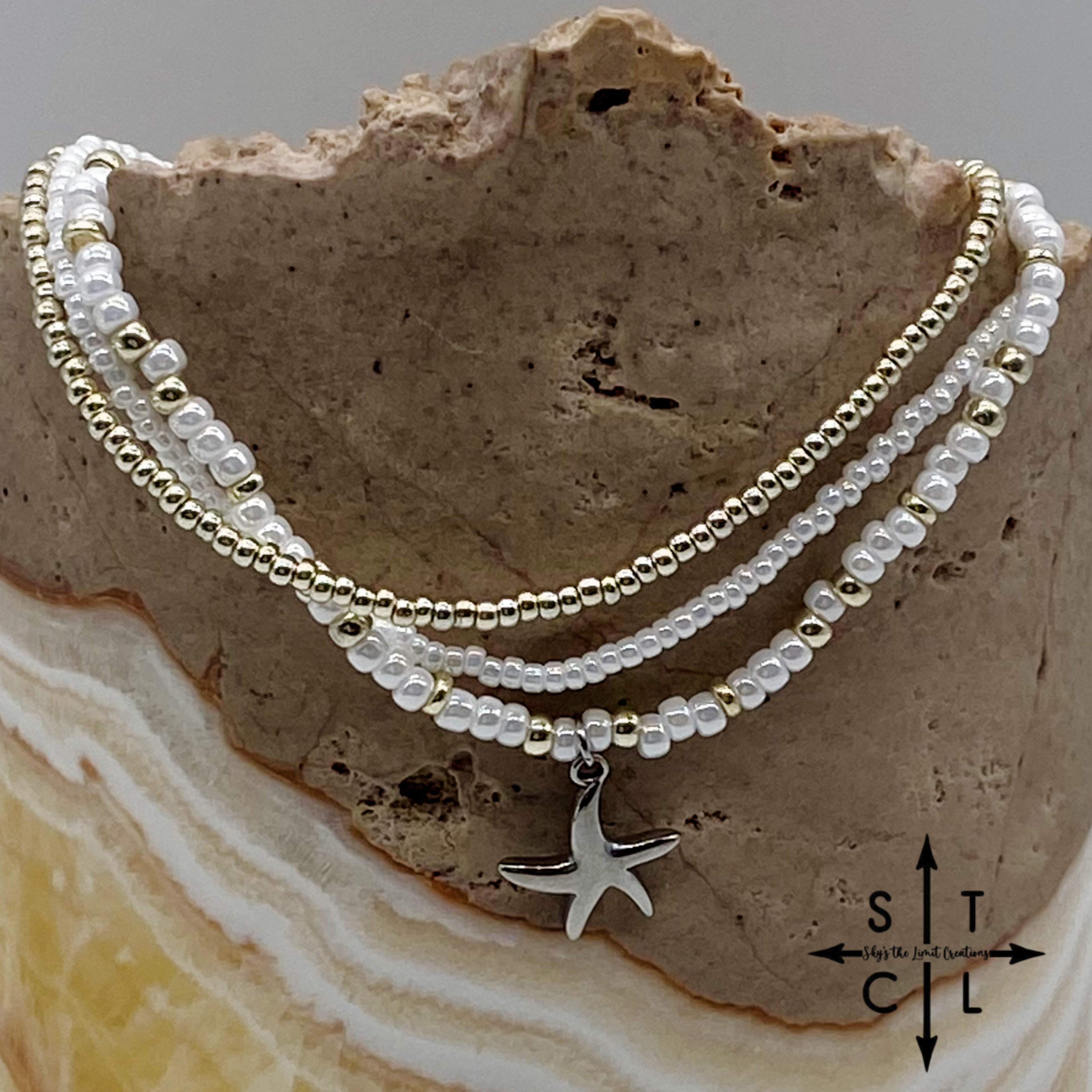 Pearl White Silver Stretchy Anklet