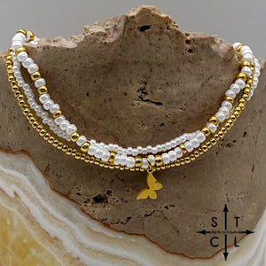 Pearl White Gold Stretchy Anklet