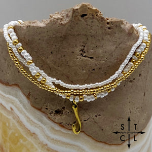 Pearl White Gold Stretchy Anklet