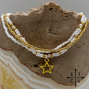 Pearl White Gold Stretchy Anklet