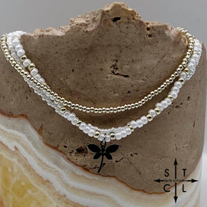 Pearl White Silver Stretchy Anklet