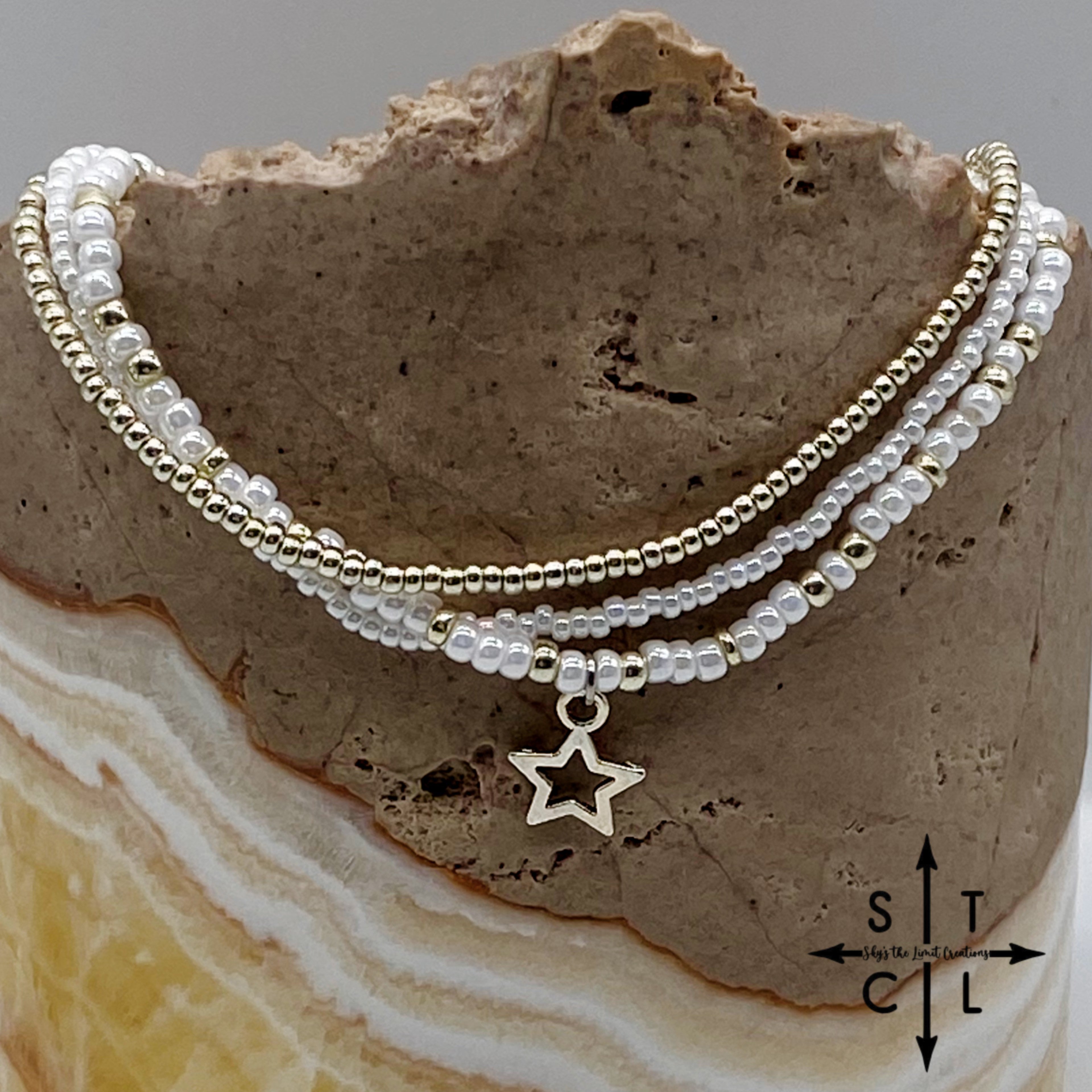 Pearl White Silver Stretchy Anklet