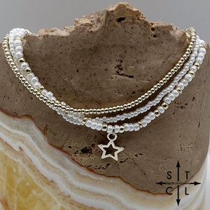Pearl White Silver Stretchy Anklet