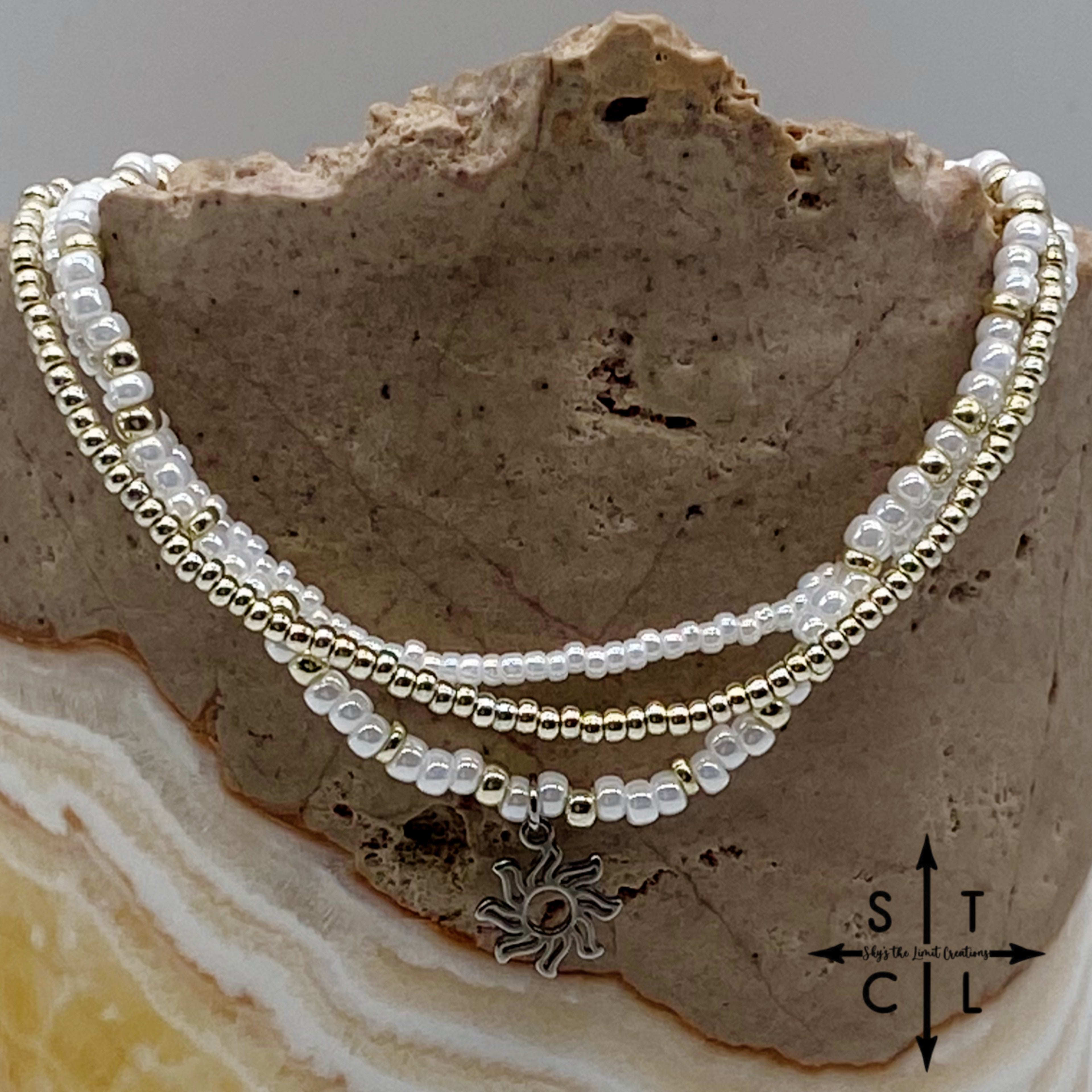 Pearl White Silver Stretchy Anklet
