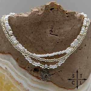 Pearl White Silver Stretchy Anklet
