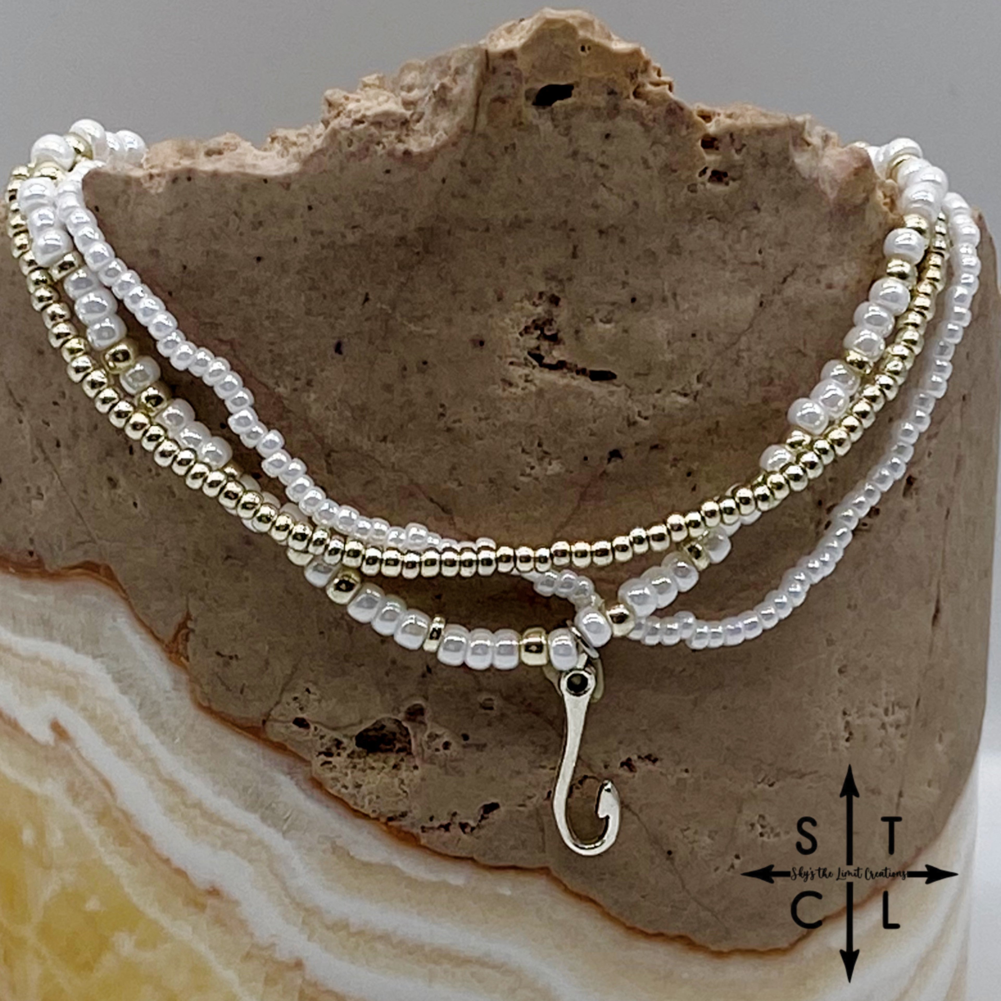 Pearl White Silver Stretchy Anklet