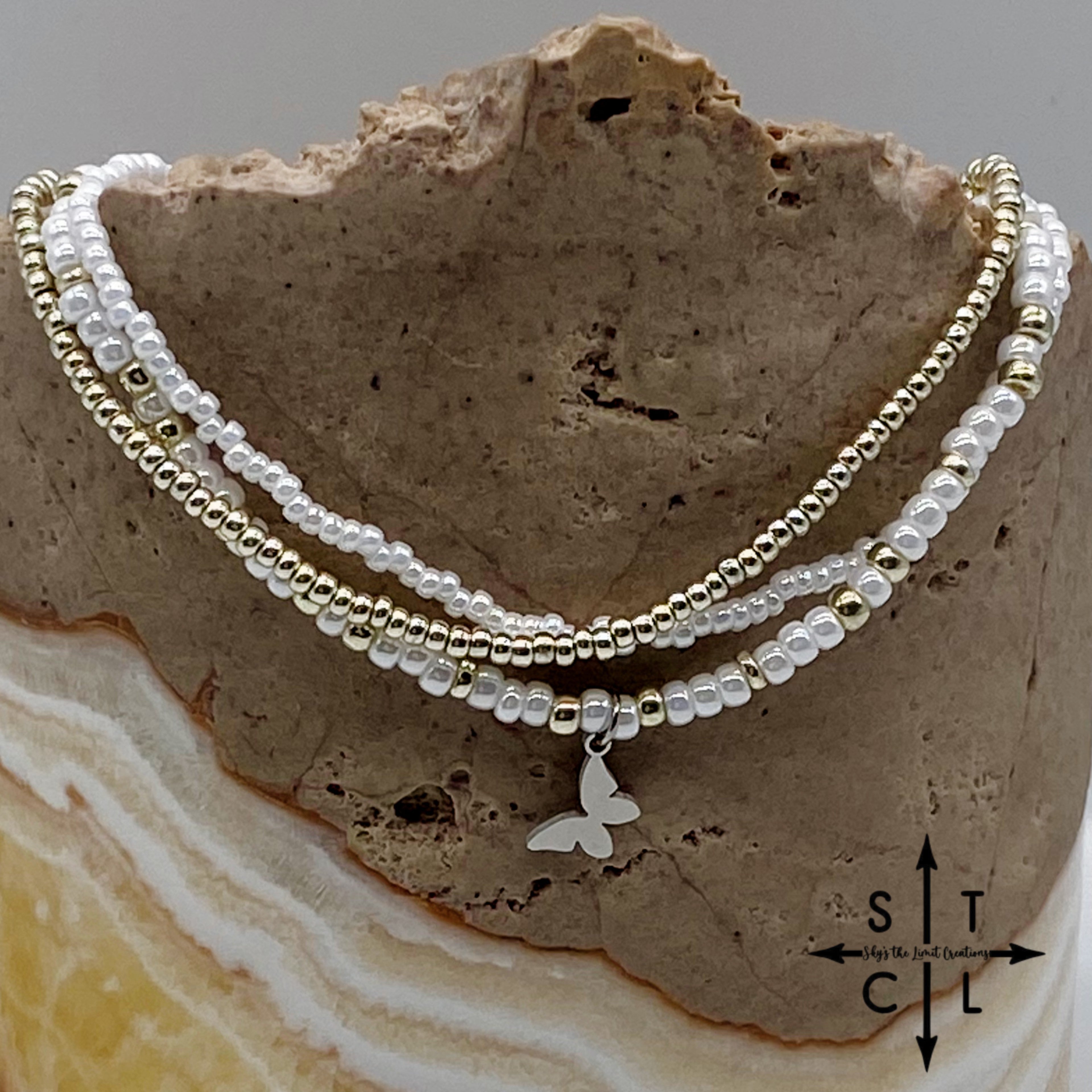 Pearl White Silver Stretchy Anklet