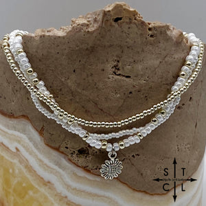 Pearl White Silver Stretchy Anklet