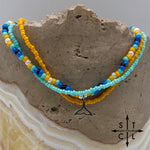 Load image into Gallery viewer, Blue Turquoise Yellow Black White Silver Stretchy Anklet
