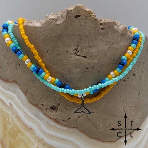 Blue Turquoise Yellow Black White Silver Stretchy Anklet