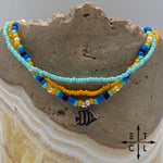 Load image into Gallery viewer, Blue Turquoise Yellow Black White Silver Stretchy Anklet
