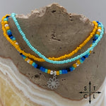 Load image into Gallery viewer, Blue Turquoise Yellow Black White Silver Stretchy Anklet
