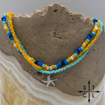Load image into Gallery viewer, Blue Turquoise Yellow Black White Silver Stretchy Anklet
