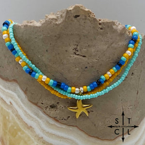 Blue Turquoise Yellow Black White Gold Stretchy Anklet