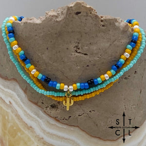 Blue Turquoise Yellow Black White Gold Stretchy Anklet