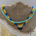 Load image into Gallery viewer, Blue Turquoise Yellow Black White Silver Stretchy Anklet
