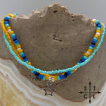 Load image into Gallery viewer, Blue Turquoise Yellow Black White Silver Stretchy Anklet
