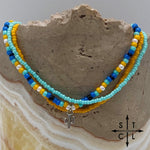 Load image into Gallery viewer, Blue Turquoise Yellow Black White Silver Stretchy Anklet
