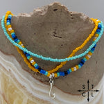 Load image into Gallery viewer, Blue Turquoise Yellow Black White Silver Stretchy Anklet

