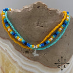 Load image into Gallery viewer, Blue Turquoise Yellow Black White Silver Stretchy Anklet
