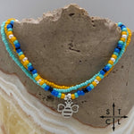 Load image into Gallery viewer, Blue Turquoise Yellow Black White Silver Stretchy Anklet
