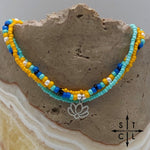 Load image into Gallery viewer, Blue Turquoise Yellow Black White Silver Stretchy Anklet
