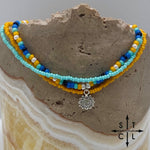 Load image into Gallery viewer, Blue Turquoise Yellow Black White Silver Stretchy Anklet
