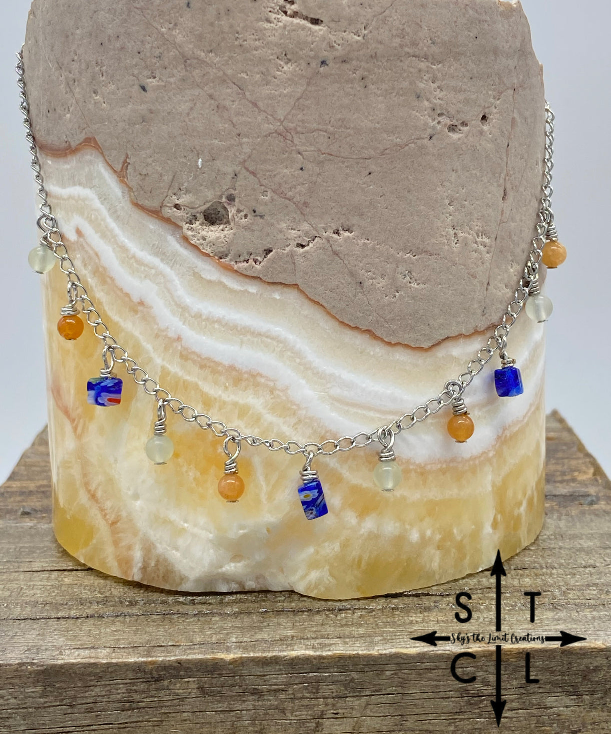 Blue Glass Orange Clear Agate Katy Anklet