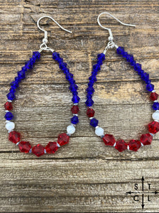 Crystal Teardrop Red White Blue Earrings