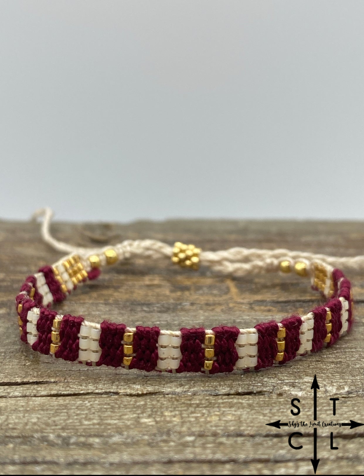 Friendship Bracelet Maroon White Gold