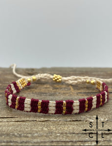 Friendship Bracelet Maroon White Gold