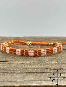 Friendship Bracelet  Burnt Orange White Gold