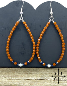 Crystal Teardrop Burnt Orange Blue White Earrings