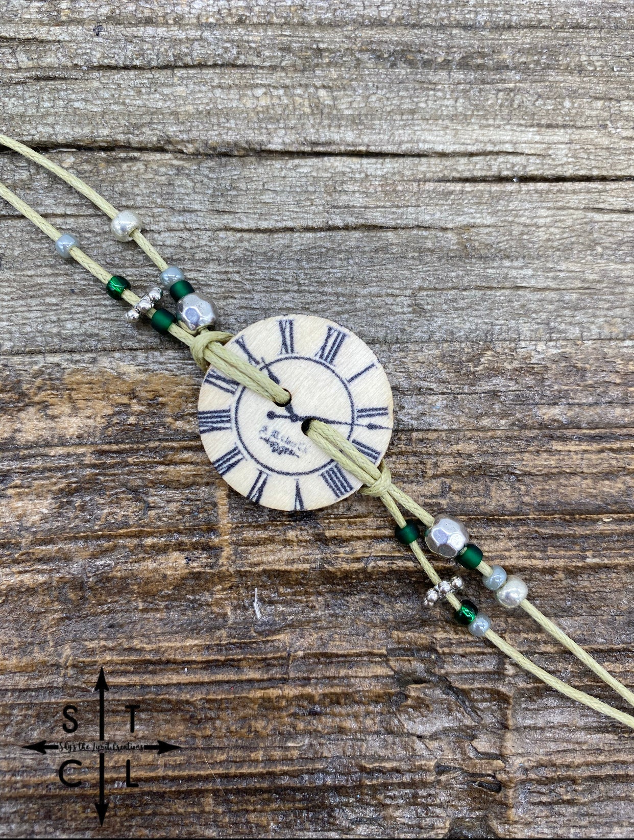 Green Silver Clock Button Center Cindy Bracelet