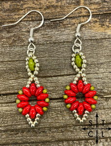 Red Green Dallis Earrings