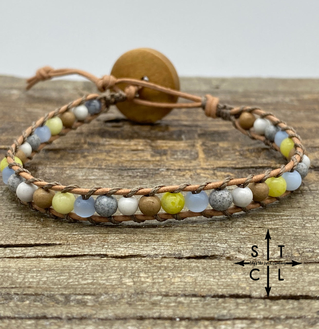 Sara Light Blue, Green, & Brown Bone Bracelet