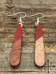 Red Resin Tear Drop Silver Earrings