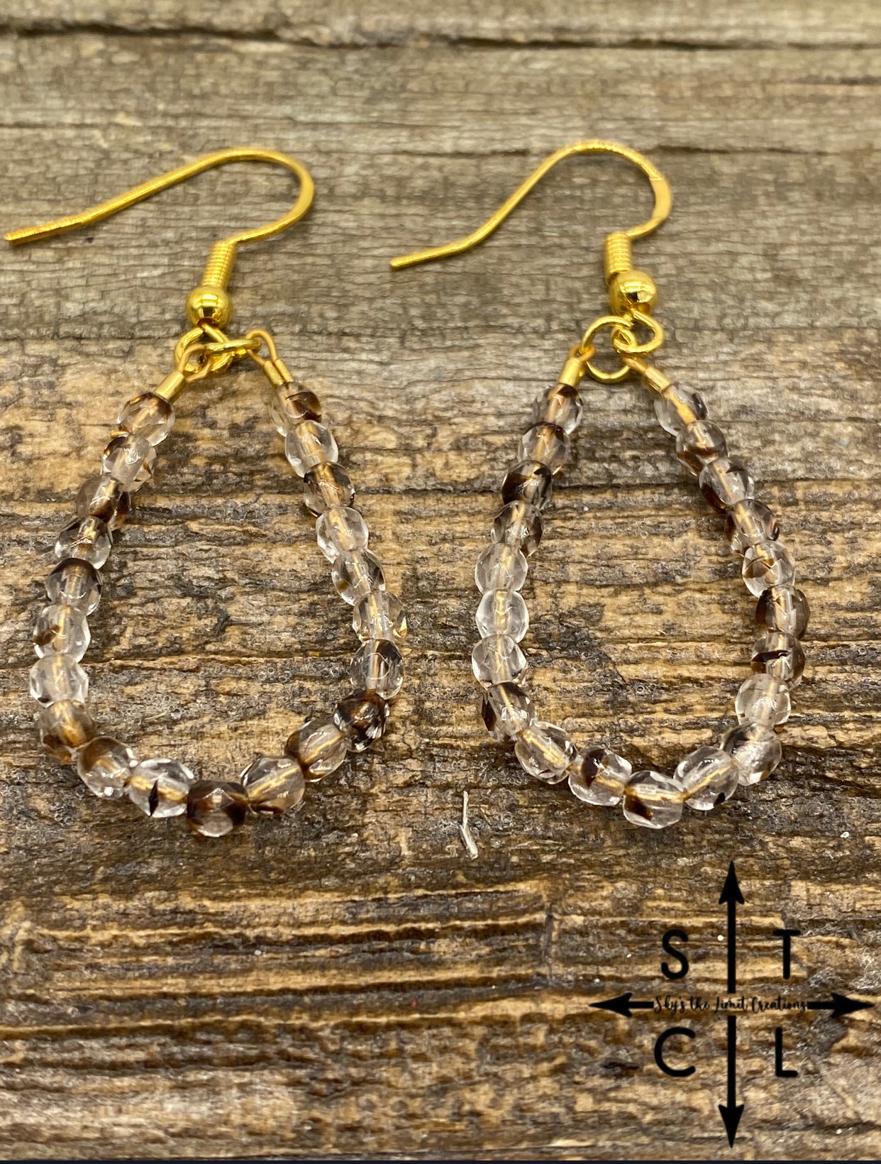 Mini Crystal Teardrop Earrings Clear Tortoise Brown