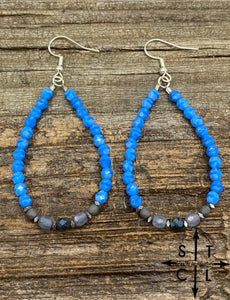 Crystal Teardrop Blue Grey Earrings