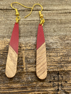 Red Resin Tear Drop Gold Earrings