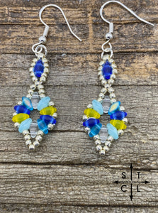 Clear Blue Yellow Dallis Earrings