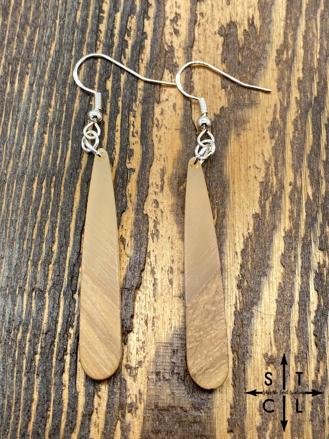 Nude Resin Wood Tear Drop Silver Earrings