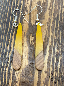 Yellow Resin Wood Tear Drop Silver Earrings