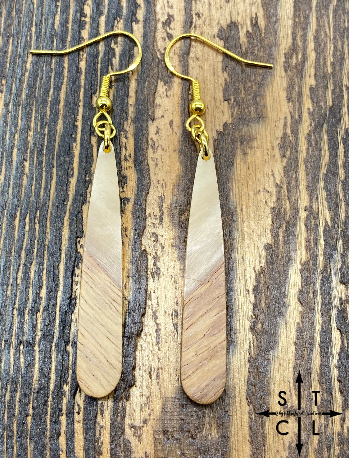 Matte Nude Resin Wood Tear Drop Gold Earrings