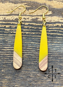 Yellow Wood Resin Teardrop Earrings