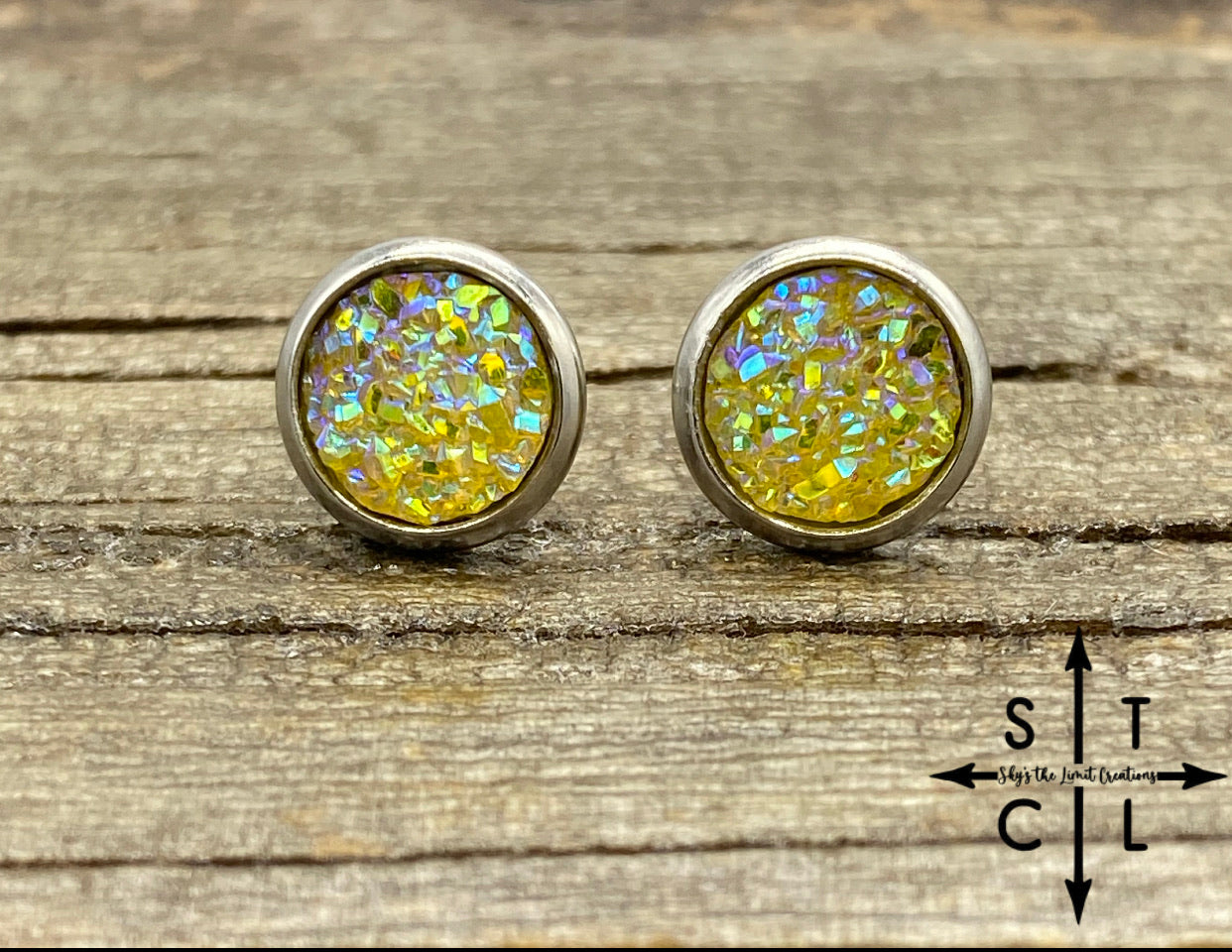 Yellow 8mm Druzy Studs