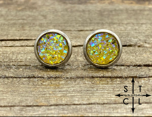 Yellow 8mm Druzy Studs