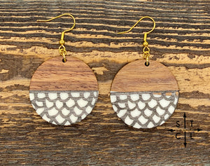 Circle Wood & Resin Earrings with Scale Print