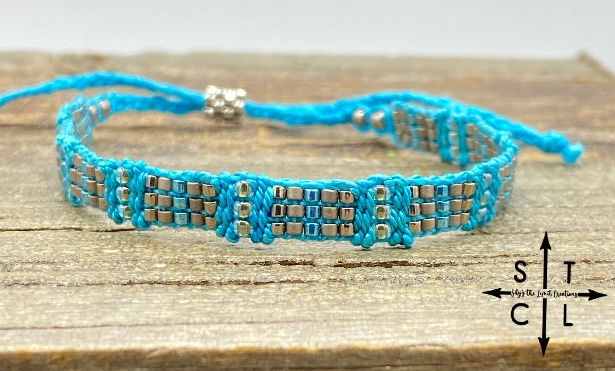 Turquoise, Blue, Gunmetal Silver Friendship Bracelet