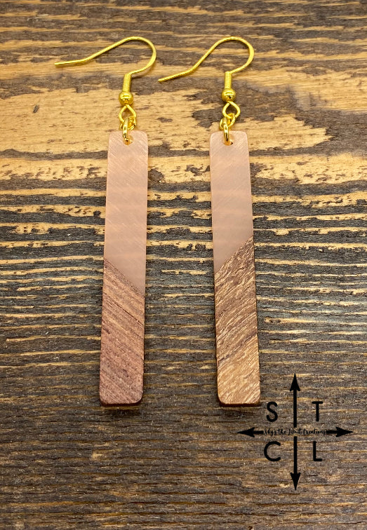 Nude Resin Wood Long Earrings